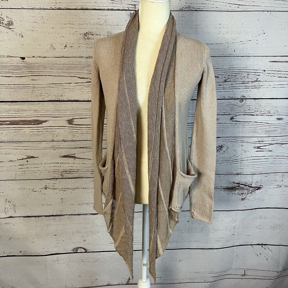 Anthropologie Sparrow Sweater Womens Small Beige Open Waterfall Cardigan
